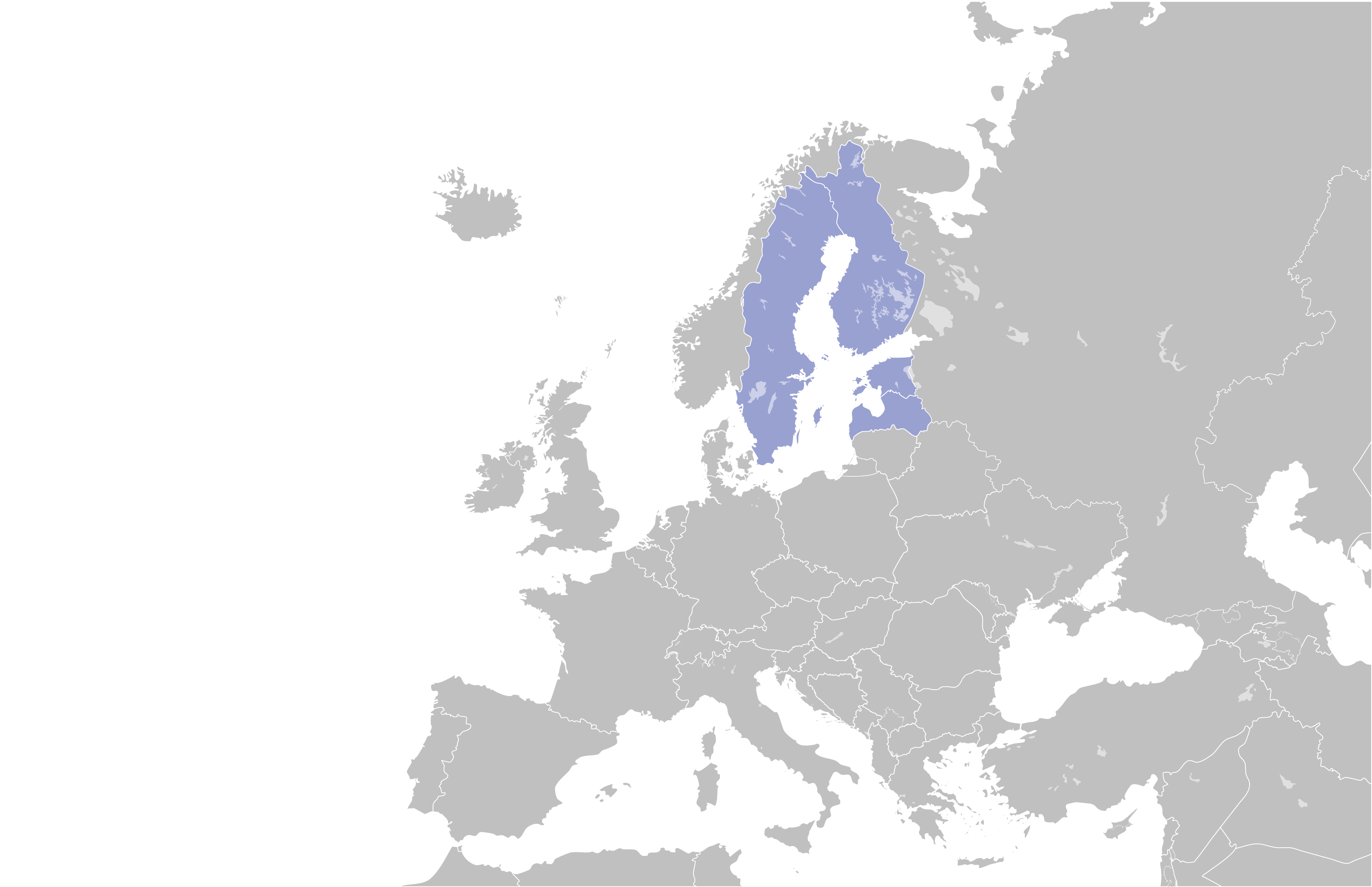 Europe map where Central Baltic counties are highlighted.