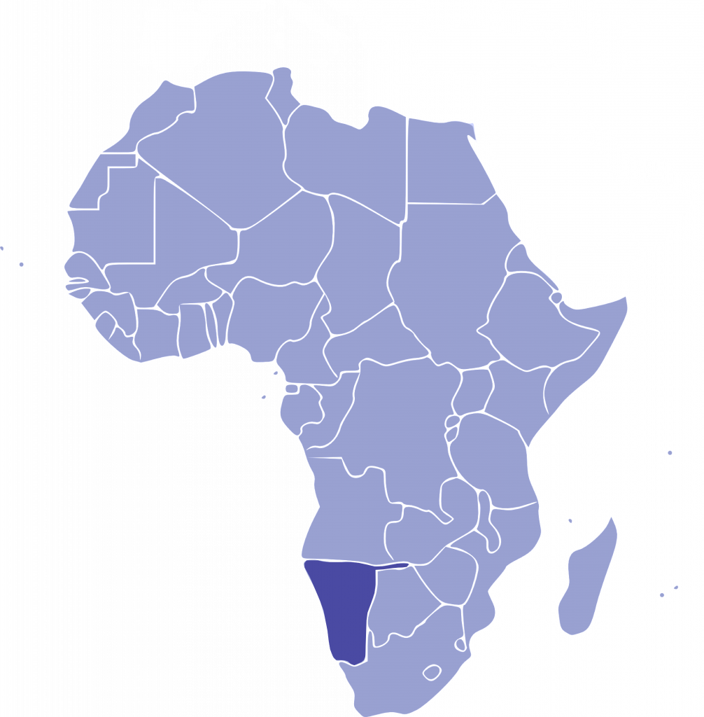 Africa map, Namibia highlighted in south.